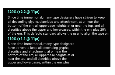 Traditional 120% in a 65 character column, and 110% in a 40 character column.